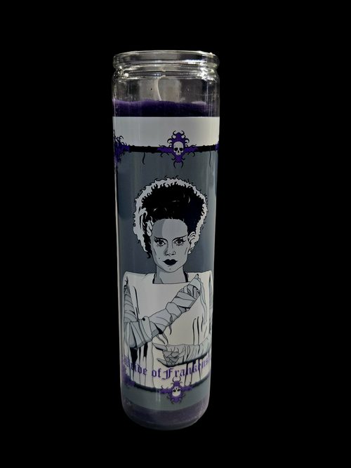 Bride of Frankenstein — a prayer candle from Shattering Expectations (Chris Stone Art).