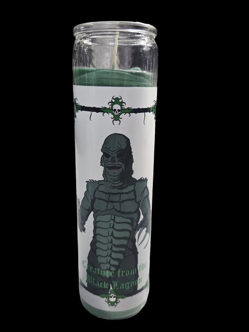 The Creature From the Black Lagoon — a prayer candle from Shattering Expectations (Chris Stone Art).